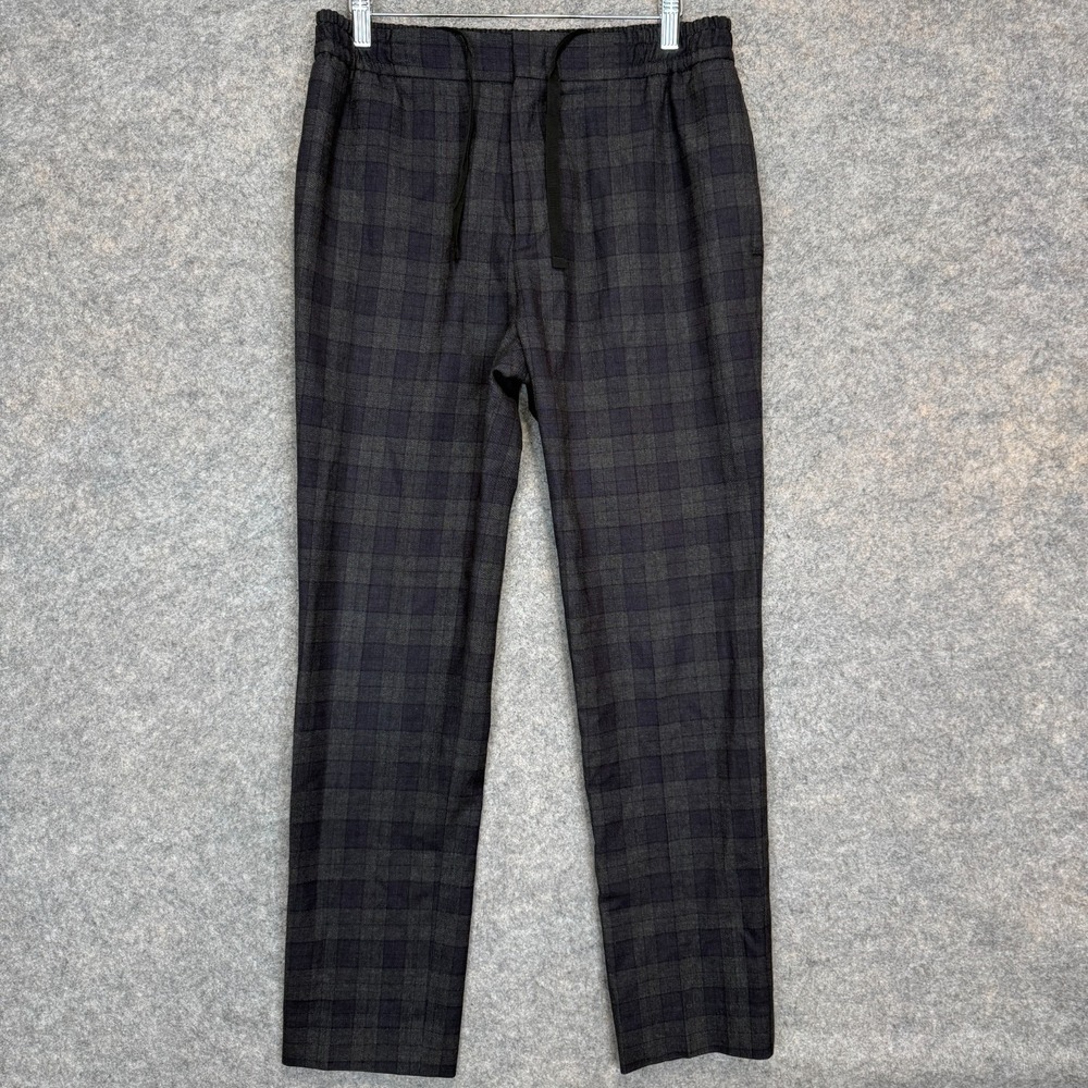 MR. P PORTER Wool Blend Drawstring Trouser Pants Mens 30 Stretch Check‎ Designer